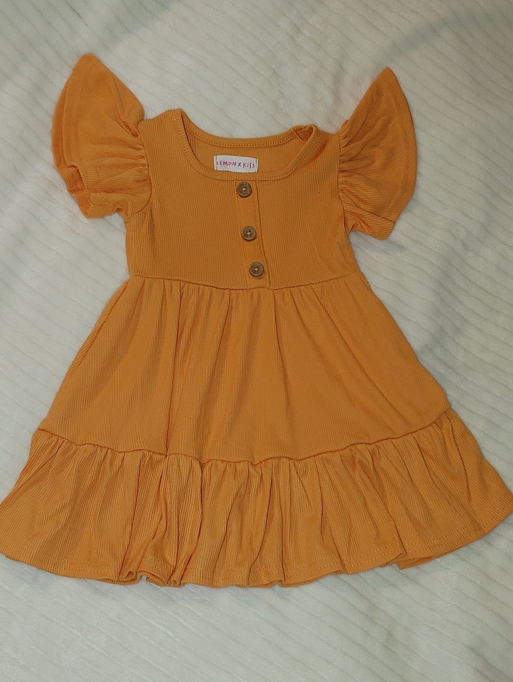 Lemon Kiss Orange Ruffle Hem Puff Sleeve Dress for Girls